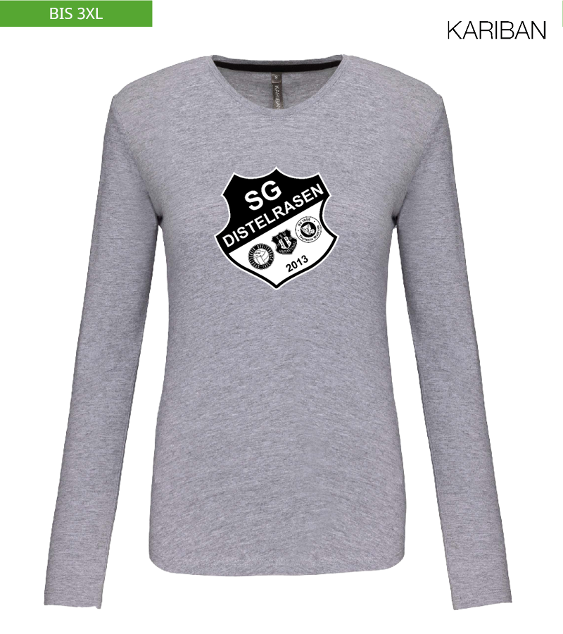 Kariban Damen Langarmshirt Oxford Grey "Anton Frontprint"